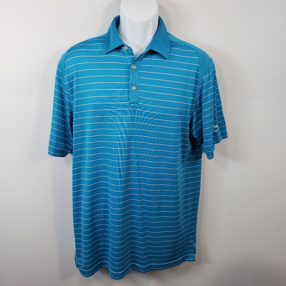 Callaway Opti-Dri Golf Shirt Polo Men's Medium M Lime Blue Stripe Casual / A54